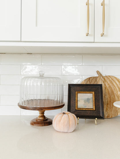 Wood Pedestal with Fluted Cloche