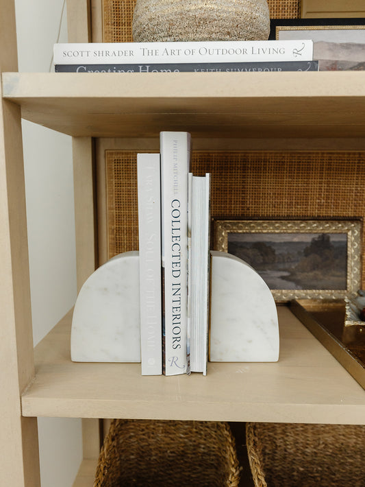 White Marble Bookends with Brass Inlay - Set of 2
