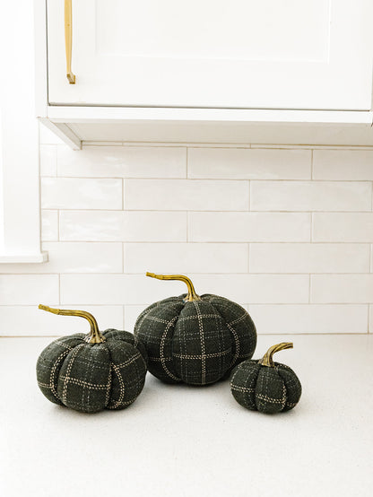 Green & Tan Plaid Pumpkin 3 Sizes