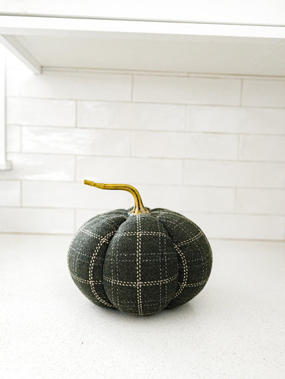 Green & Tan Plaid Pumpkin 3 Sizes
