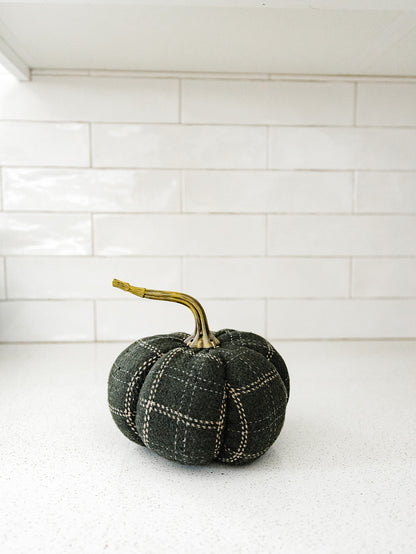 Green & Tan Plaid Pumpkin 3 Sizes