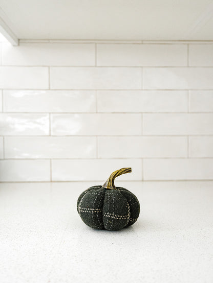Green & Tan Plaid Pumpkin 3 Sizes