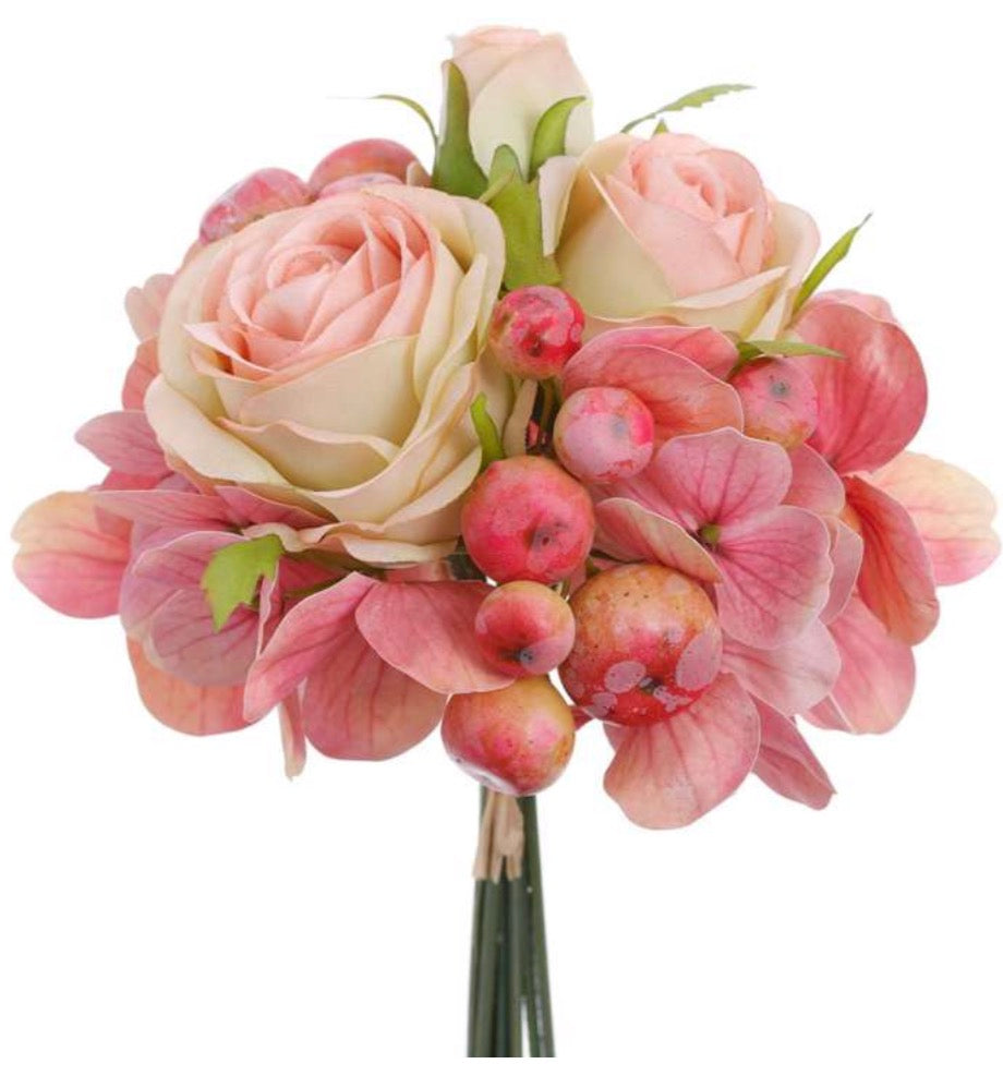 Mauve Rose and Green Hydrangea Bouquet -17.5”