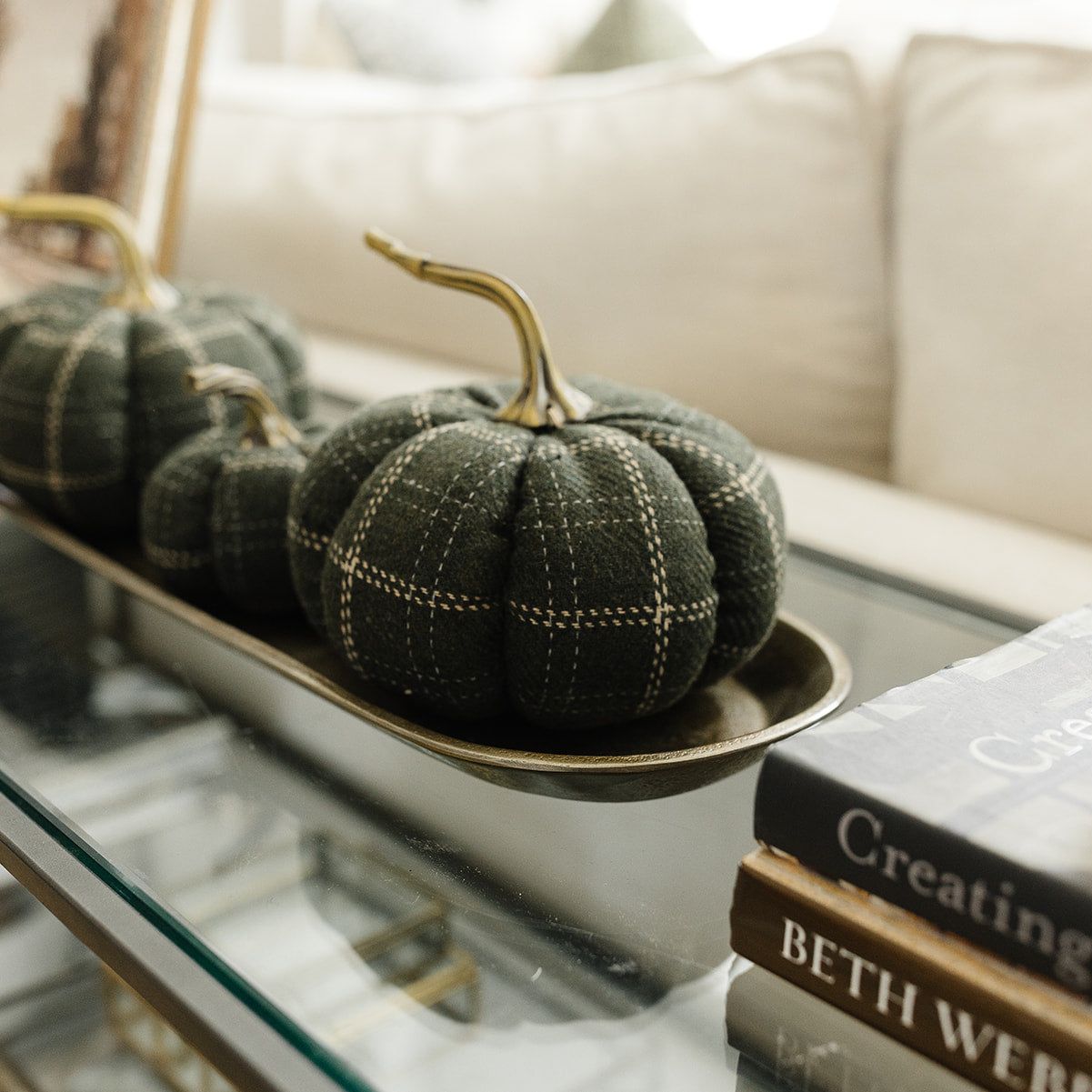 Green & Tan Plaid Pumpkin - Medium