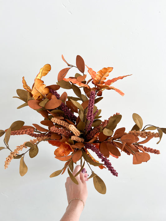 Rust & Brown Silk Leaves Bush - 21”