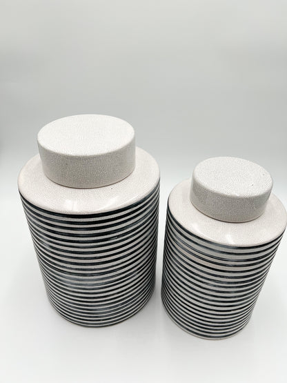 Striped Lidded Ceramic Jar - Two sizes available