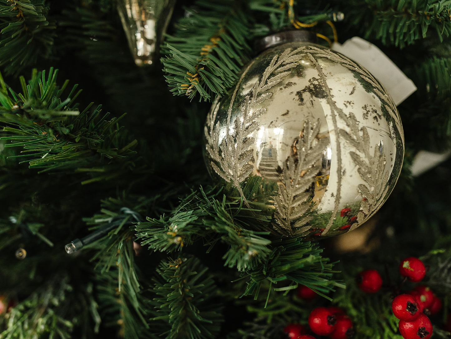 Mercury Glass Ornament with Etched Botanicals - Local pickup only