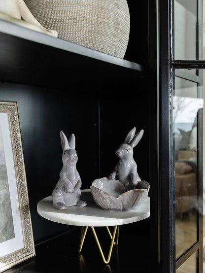 Stoneware Rabbit with Flower Bowl
