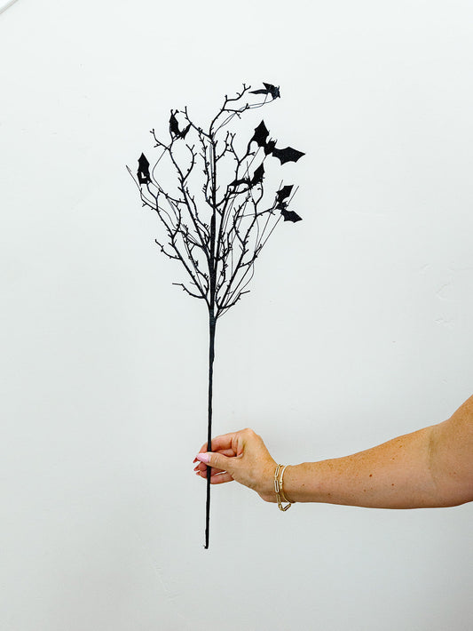 Black with Purple Glitter Pine and Bat Spray - 27"