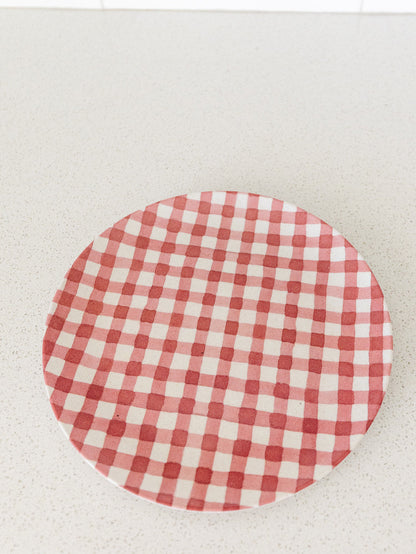 Red Gingham Melamine Dinner Plate