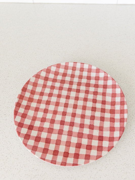 Red Gingham Melamine Dinner Plate