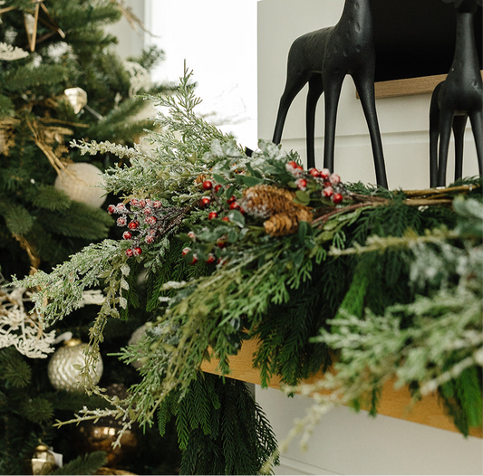 Glittered Mixed Green Foliage with Berries - 31"