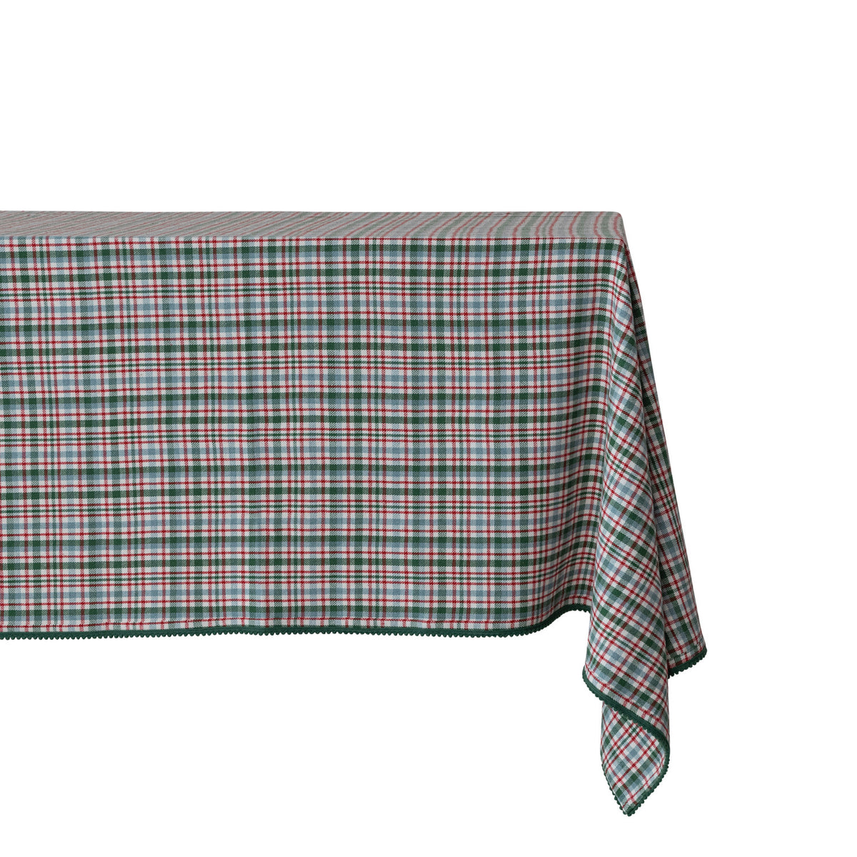 Table Cloth with Plaid Pattern & Mini Pom Pom Trim