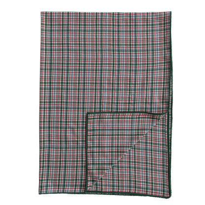 Table Cloth with Plaid Pattern & Mini Pom Pom Trim