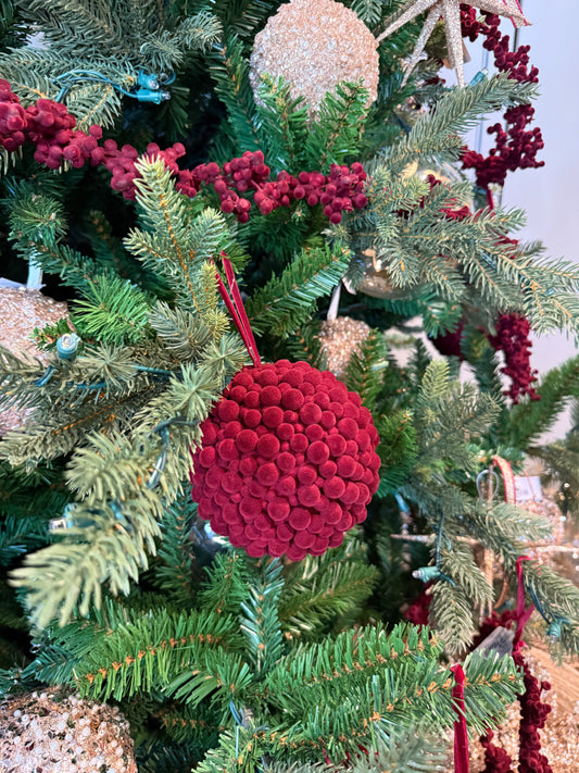 Burgundy Pompom Ornament - 4.75"