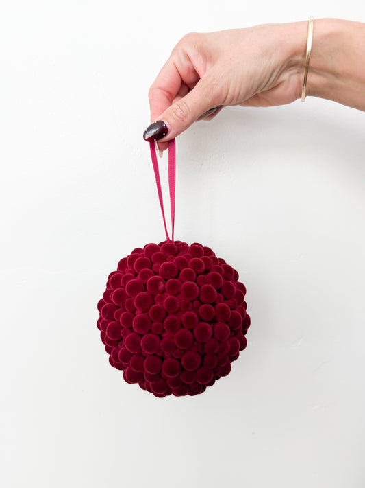 Burgundy Pompom Ornament - 4.75"