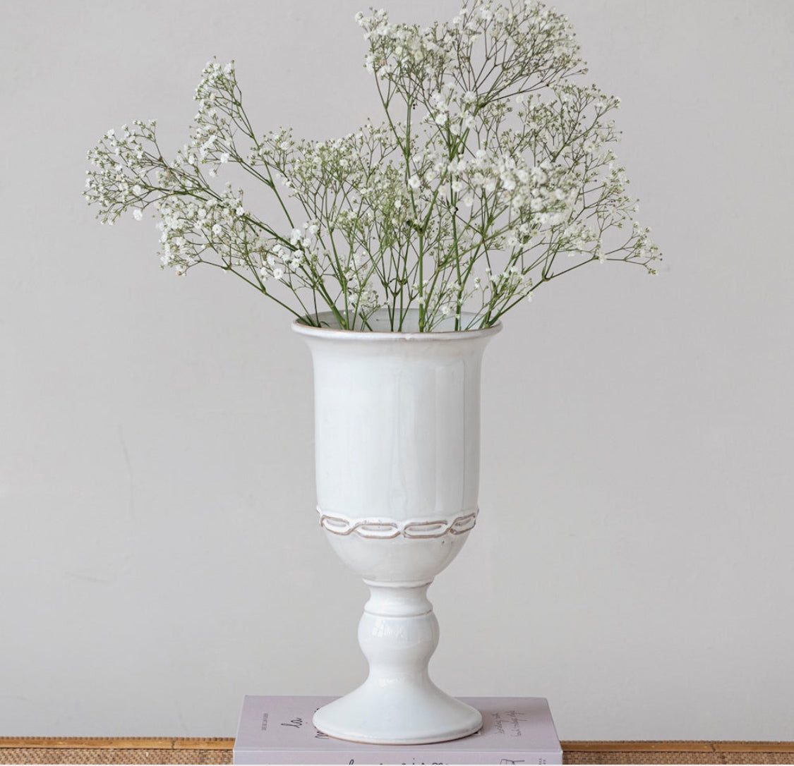 Glazed White Stoneware Urn - 14"