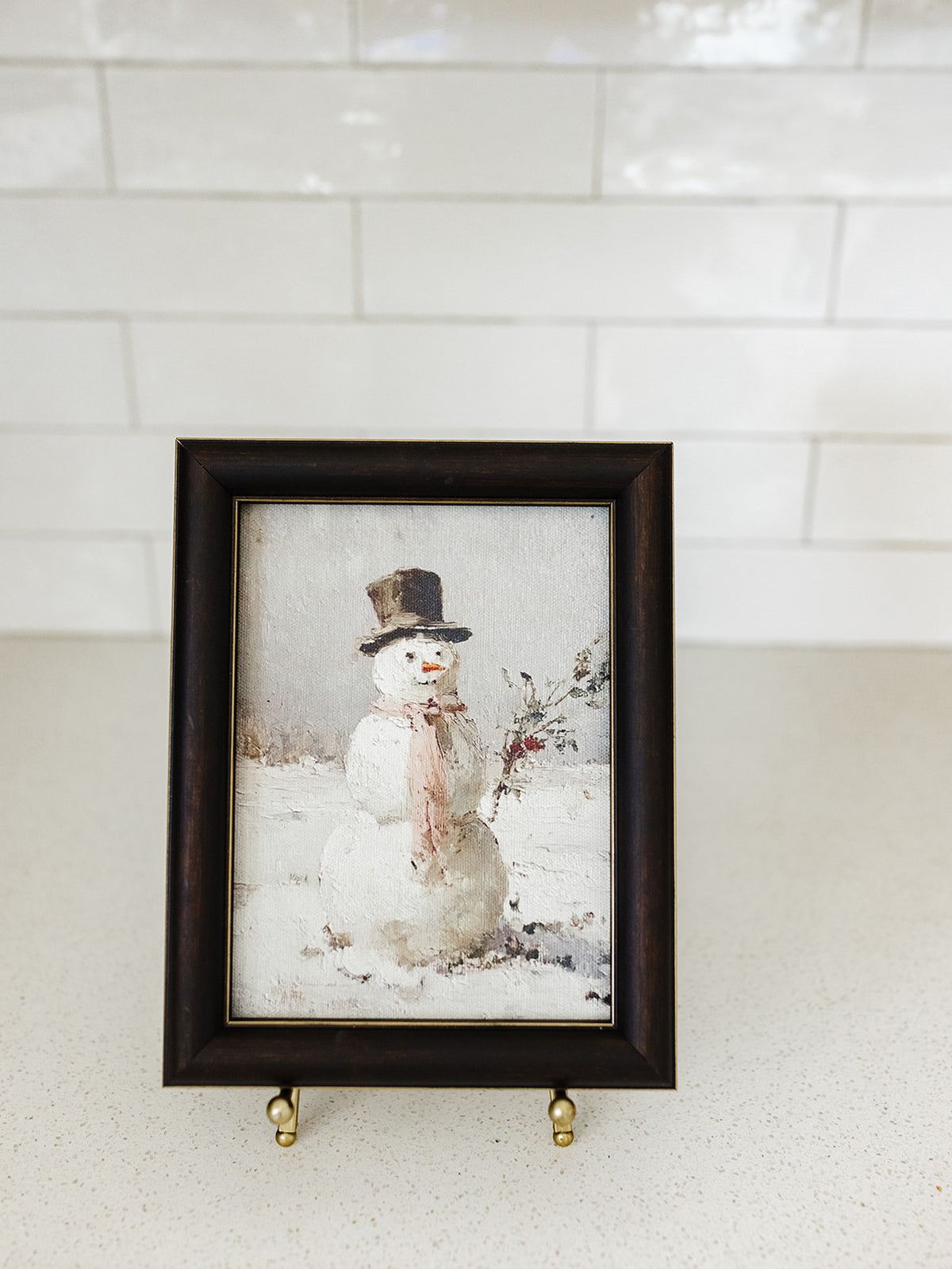 Snowman in Pink Scarf Framed Art - 8"x10"