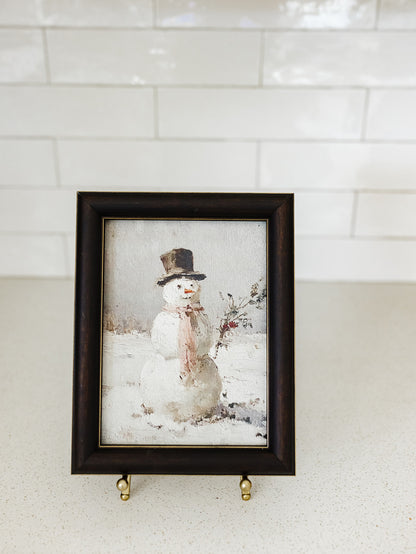 Snowman in Pink Scarf Framed Art - 8"x10"