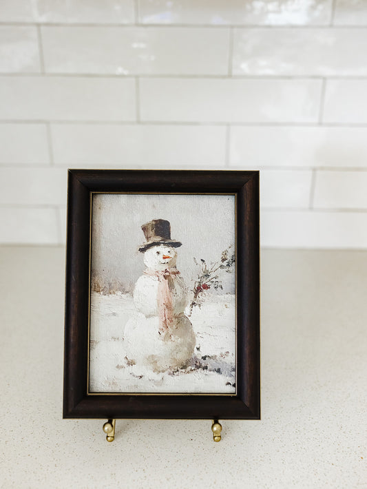 Snowman in Pink Scarf Framed Art - 8"x10"