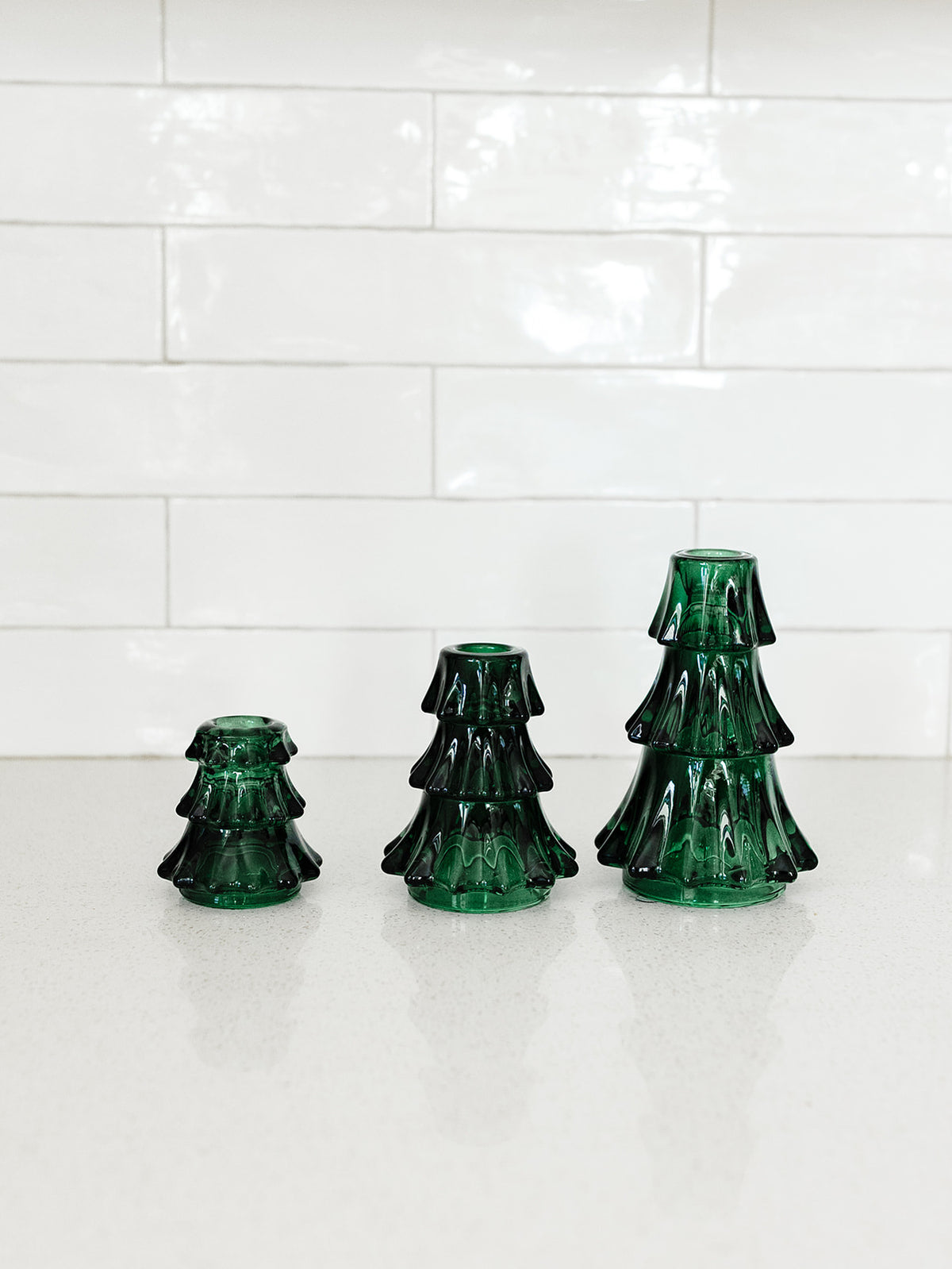 Dark Green Glass Tree Taper Candleholder - 3 Sizes