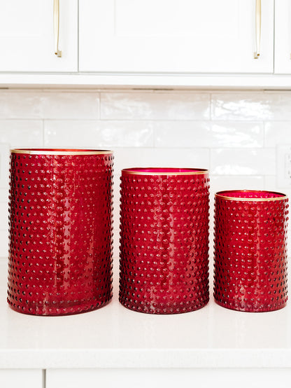 Large Red Dot Embossed with Gold Rim Vase - 3 Sizes (SHIPS END OF OCT)