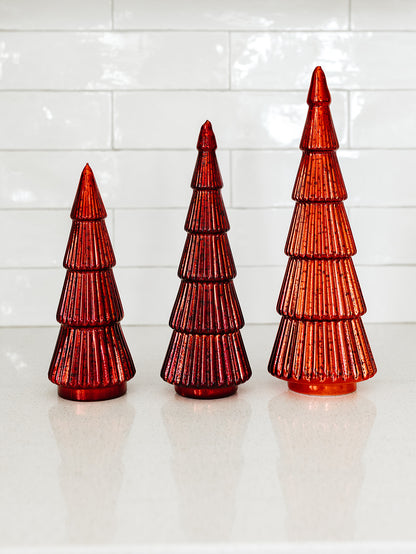 Red Ribbed Mercury LED Tree with Timer - 3 Sizes (local pick up only on this item)