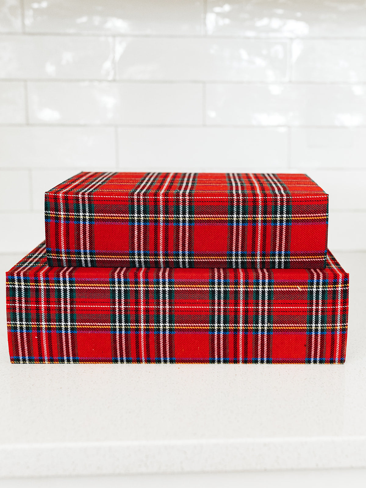 Red Plaid Decorative Books - 2 Sizes