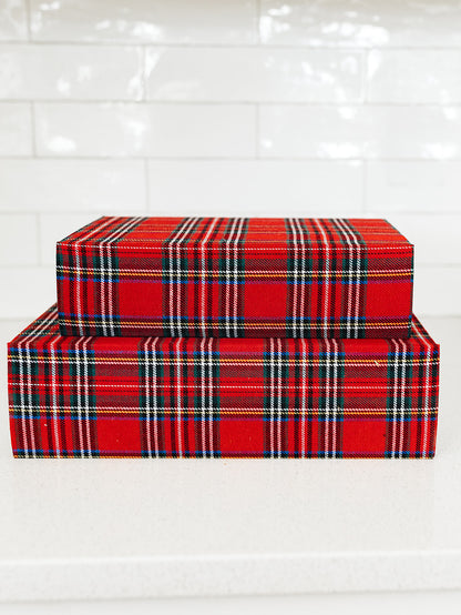 Red Plaid Decorative Books - 2 Sizes