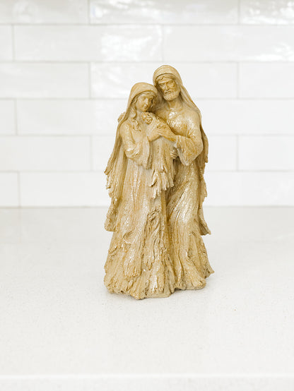 Resin Woodgrain and Gold Wash Nativity - 12"