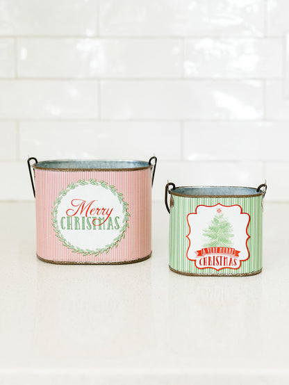 Metal Merry Christmas Containers - 2 Sizes
