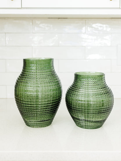 Green Grid Pressed Glass Vase - 2 Sizes
