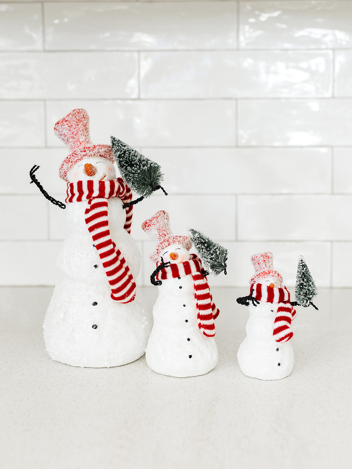 Red Striped Scarf Glittered Snowman - 3 Sizes