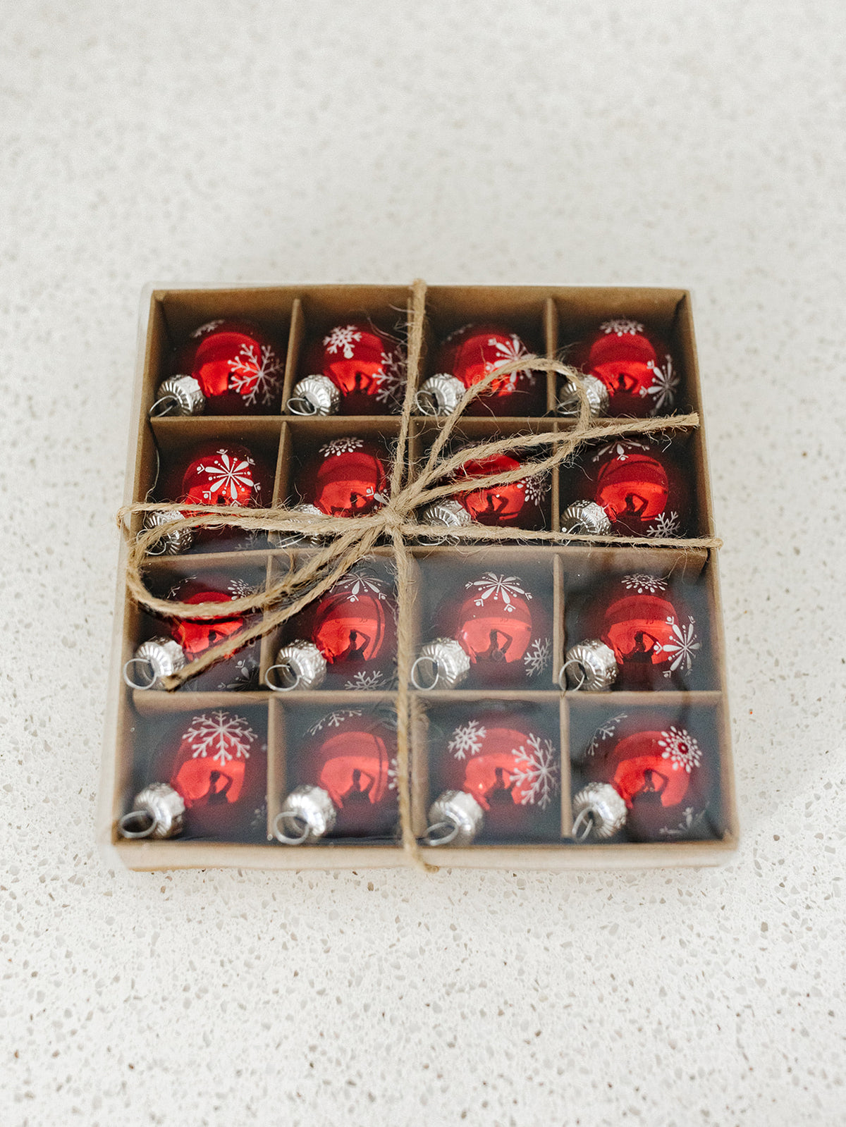 1" Red Snowflake Glass Ornaments - Box of 16