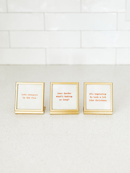 Gold Framed with Glass with Saying - 3"x3" - 6 Styles