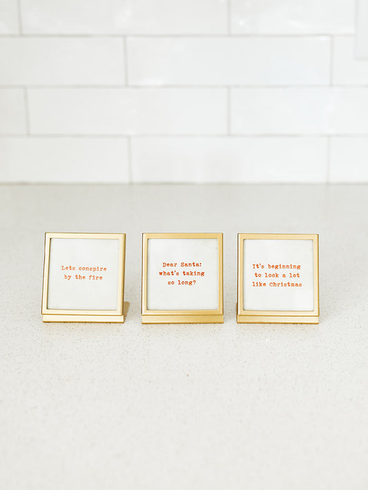 Gold Framed with Glass with Saying - 3"x3" - 6 Styles