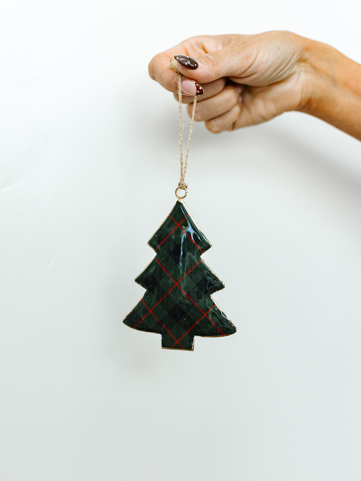 Green Plaid Tree Ornament - 4.25"