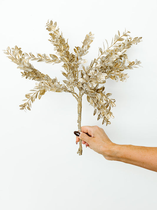 Champagne Glittered Boxwood Spray - 17"
