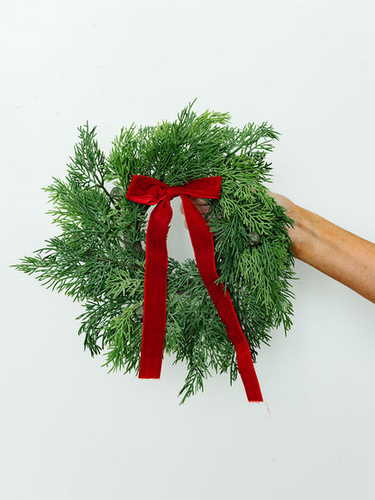 Soft Cedar Mini Wreath with Red Bow - 12"