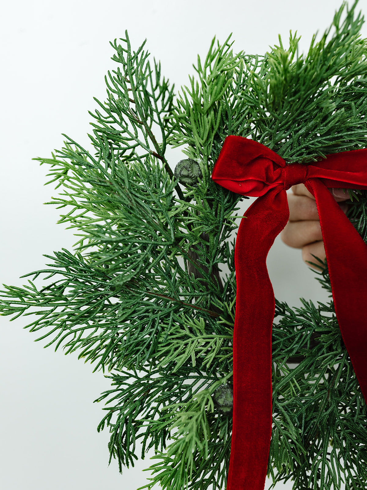 Soft Cedar Mini Wreath with Red Bow - 12"