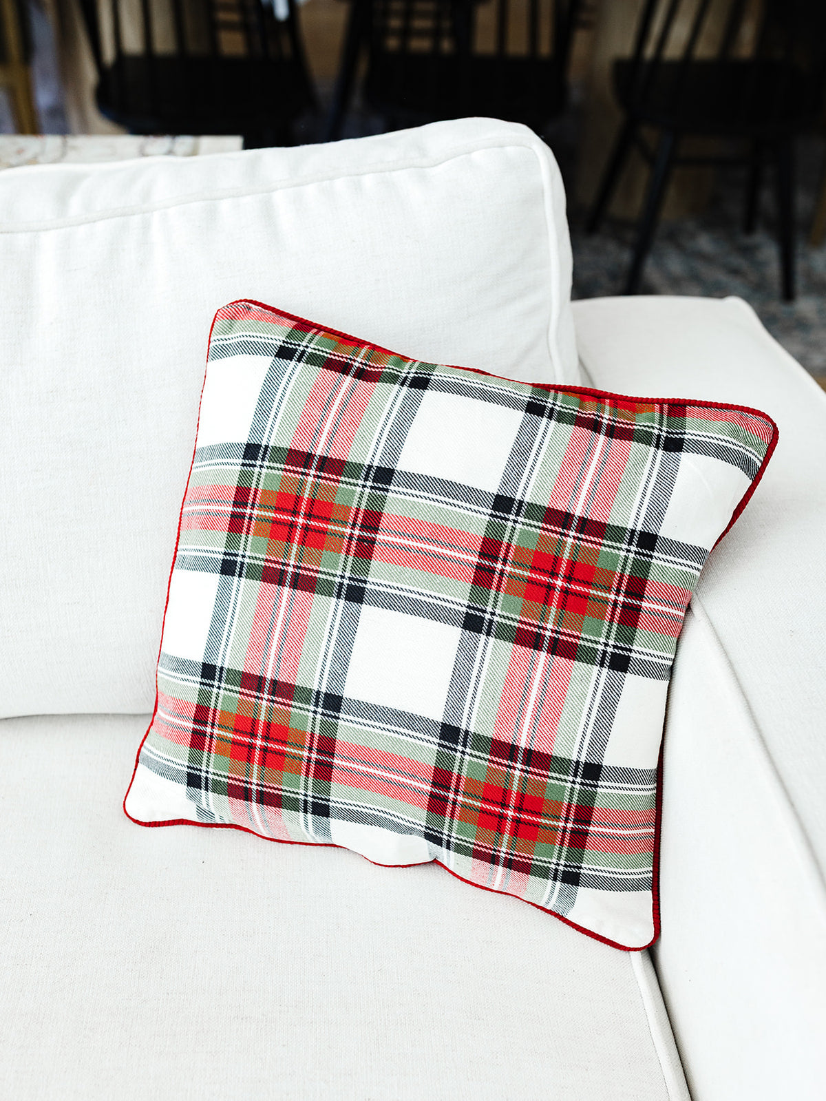 Cream Plaid Pillow - 16"x 16"