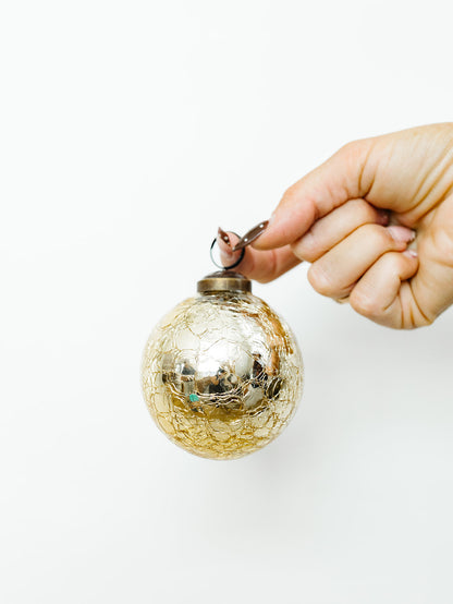Gold Crackled Glass Ornament - 3"