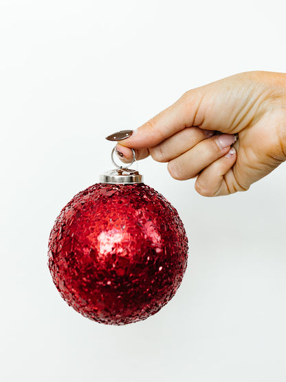 Red Chunky Glittered Ornament - 2 Sizes