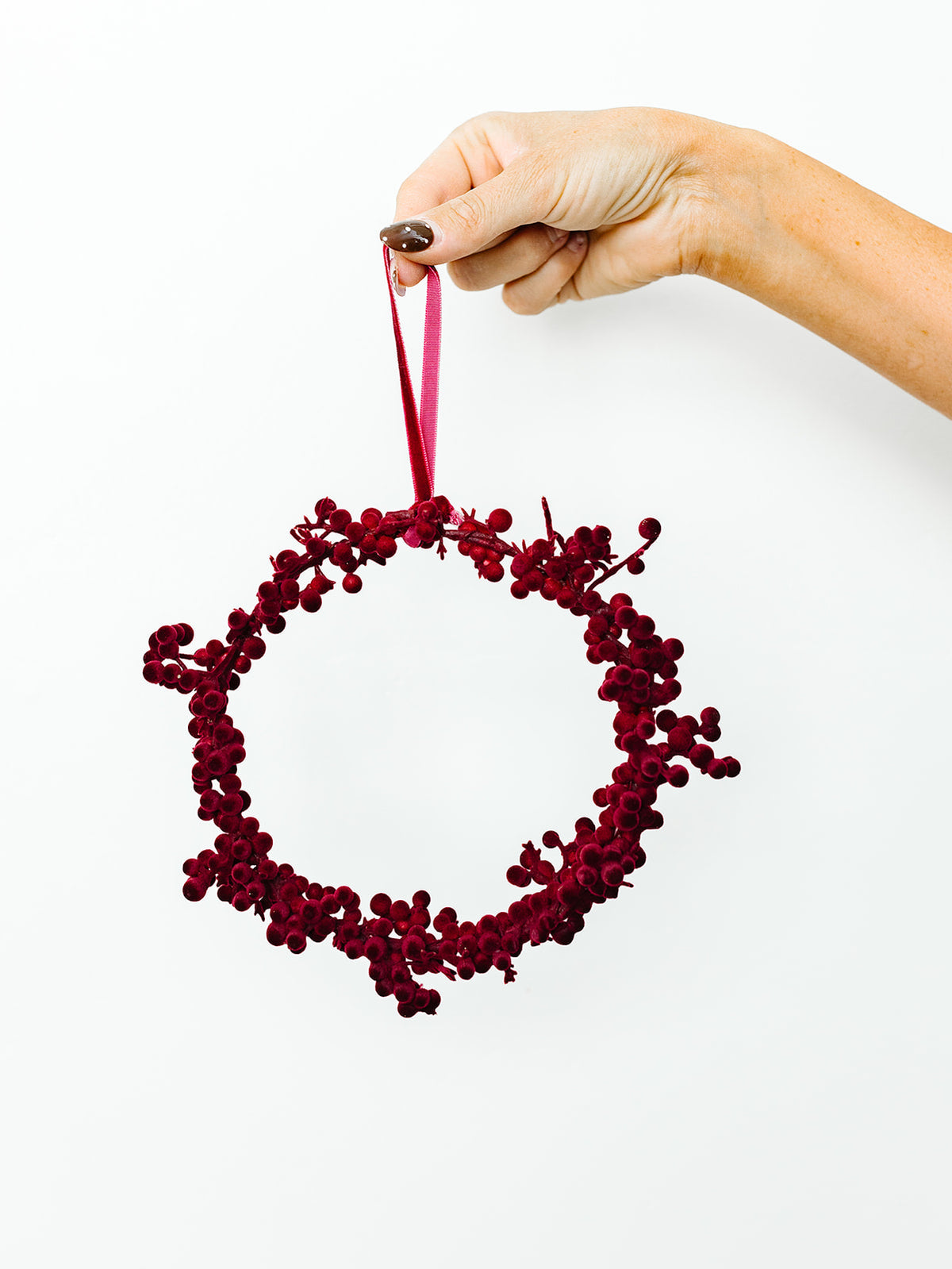 Burgundy Flocked Wreath Ornament - 8"