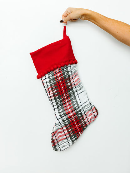 Red and White Plaid Stocking - 22"