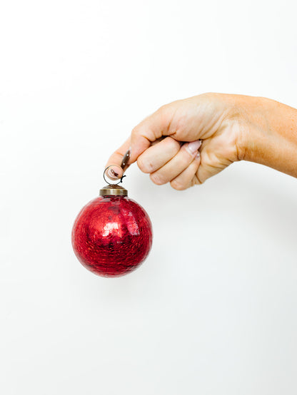 Red Crackled Glass Ornament - 3"