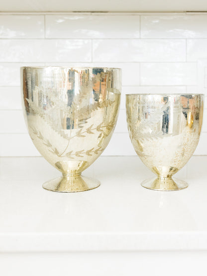 Silver Etched Mercury Glass Footed Vase - 2 Sizes (local pick up only on this item) ￼