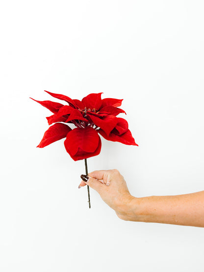Red Poinsettia Pick - 9"