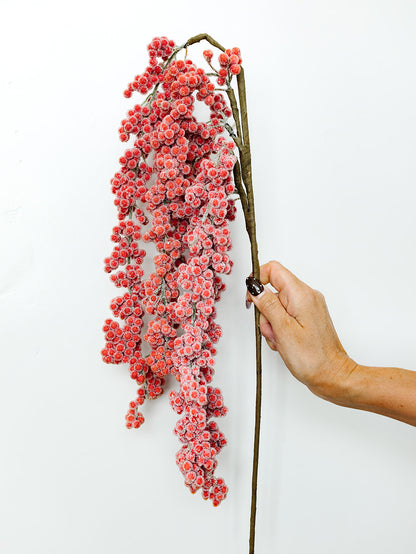 Icy Hanging Red Berry Branch - 35"