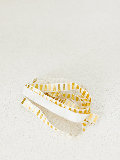 Ivory Muslin with Gold Metallic Stripes Ribbon - 5/8"x10yds.